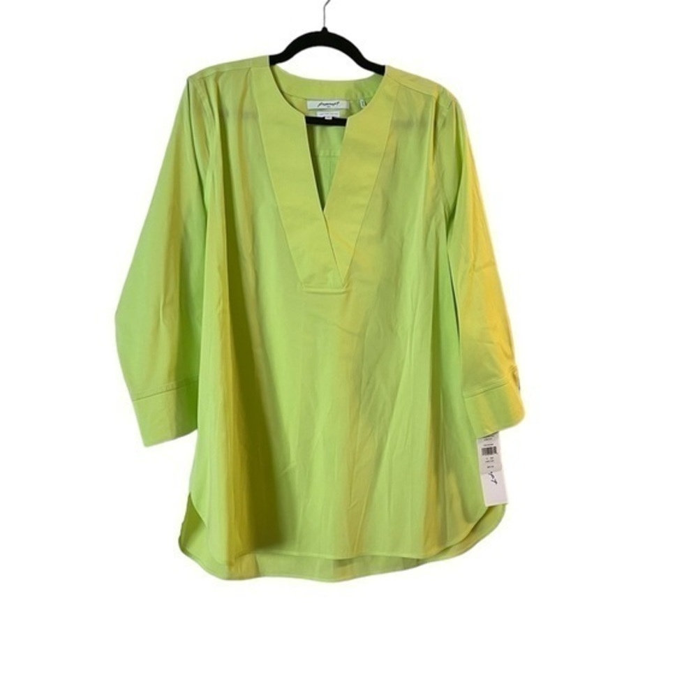 NWT! FOXCROFT Vaughn 3/4 Stretch Lime Green V-Neck No-Iron Popover Tunic Top 16